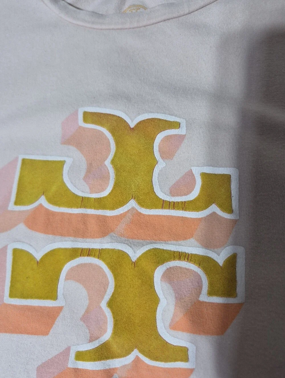 Tory Burch Logo Graphic T-Shirt XS Pink Retro Cotton Blend Tee